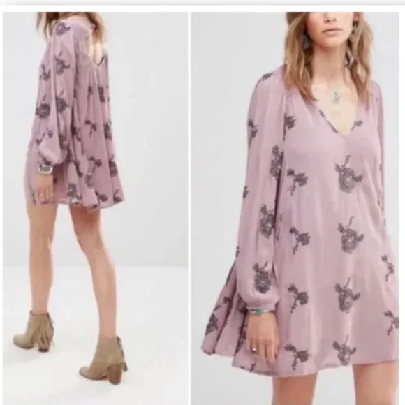 free people emma embroidered dress Embroidered Austin Mini Dress by Free People, Purple, S
